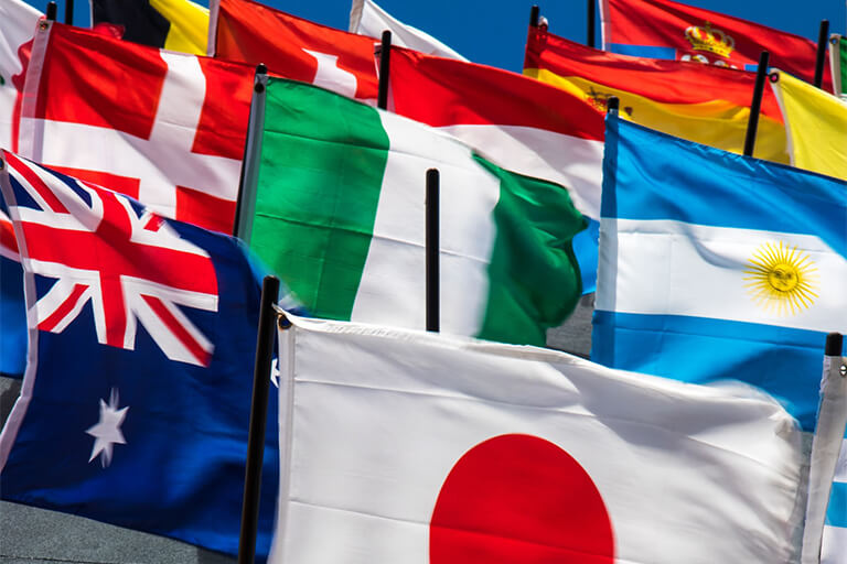 A collage of different flags from around the world.