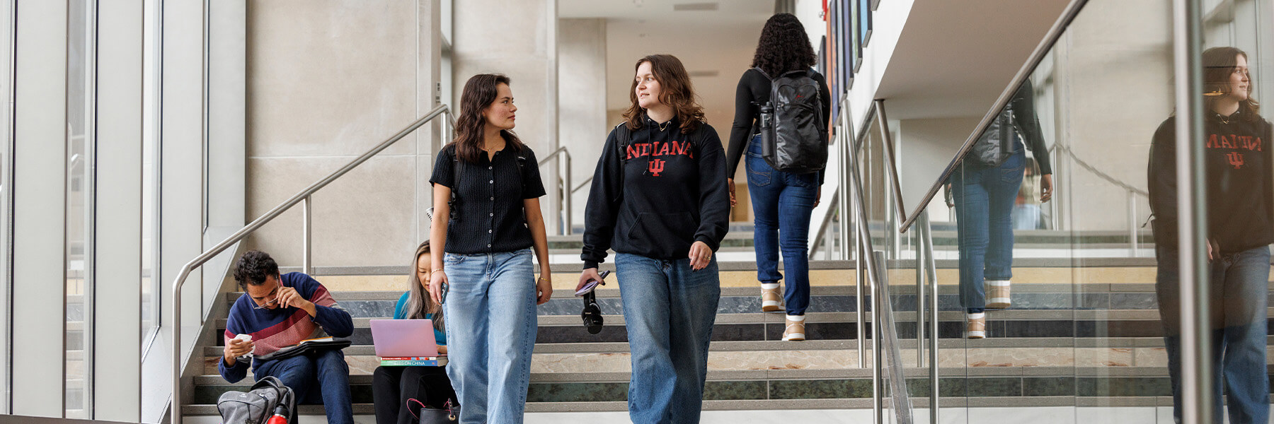 Students use the stairs at Hamilton Lugar School.